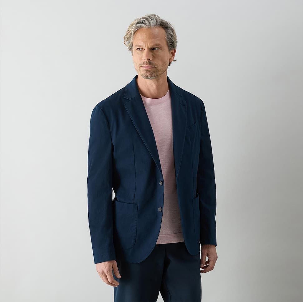 Eccles Navy Garment Dyed Cotton Blazer