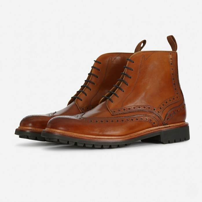 Dunbeath Dark Tan Antiqued Calf Leather Brogue Boots