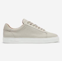 Almada Off White Perforated Calf Leather Cupsole Trainers