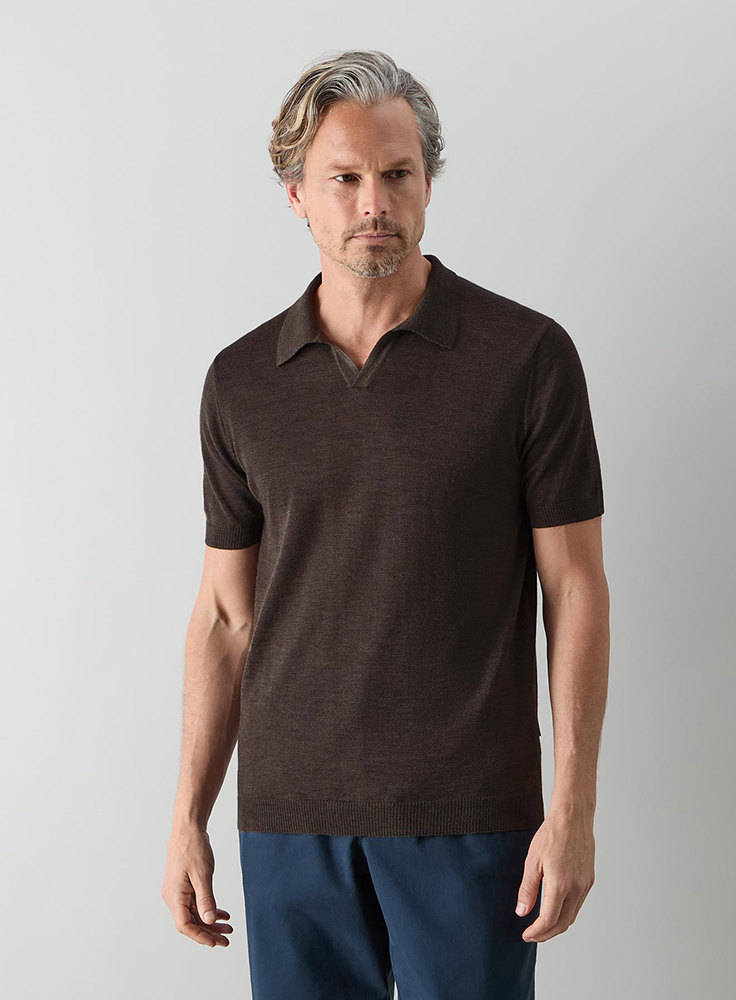 wrentham chocolate buttonless polo shirt