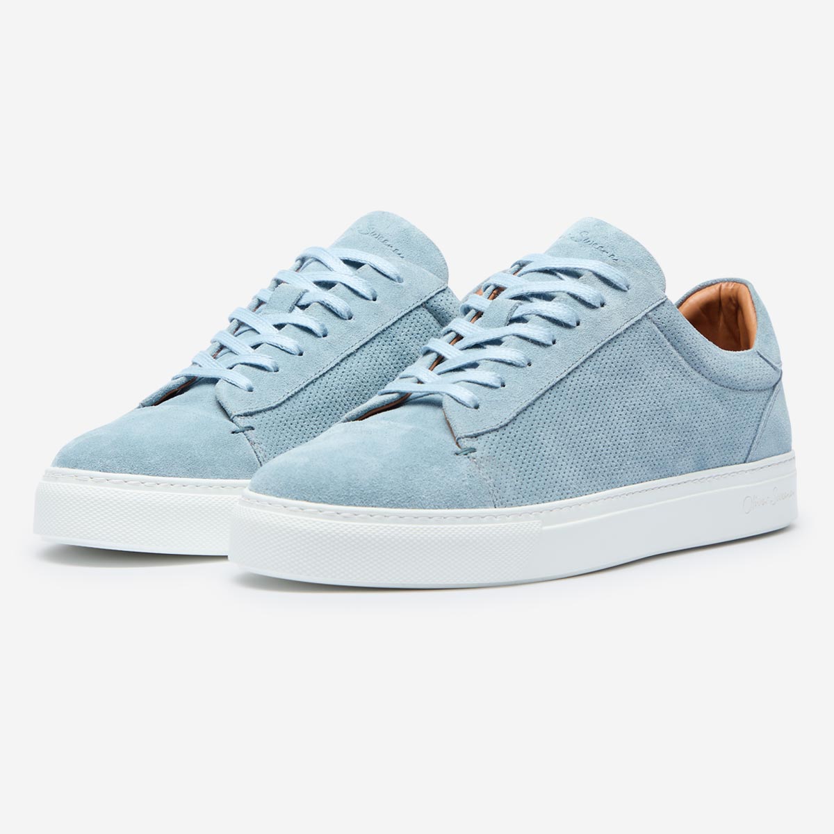 Almada Blue Perforated Calf Suede Cupsole Trainers