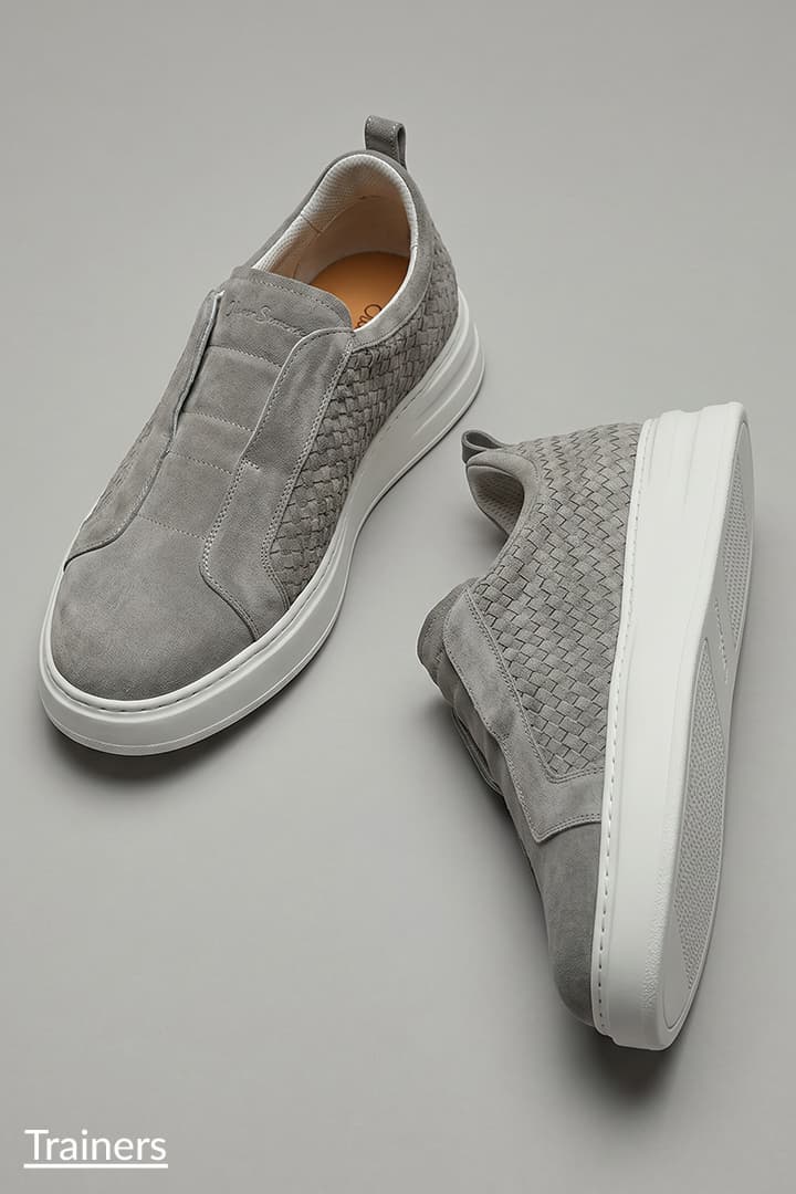 olvera grey calf suede slip on trainers
