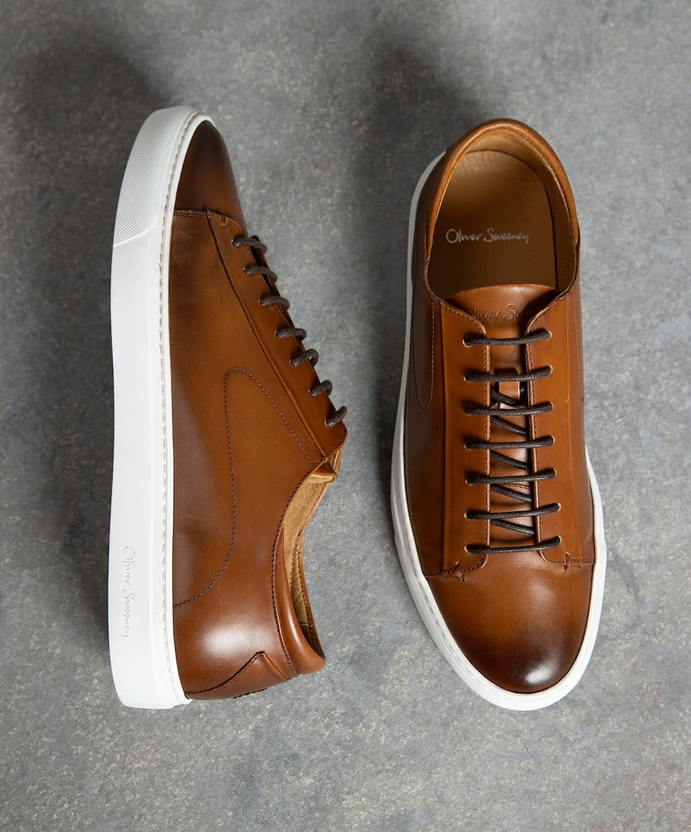 Sirolo Dark Tan Hand Antiqued Leather Lightweight Trainers