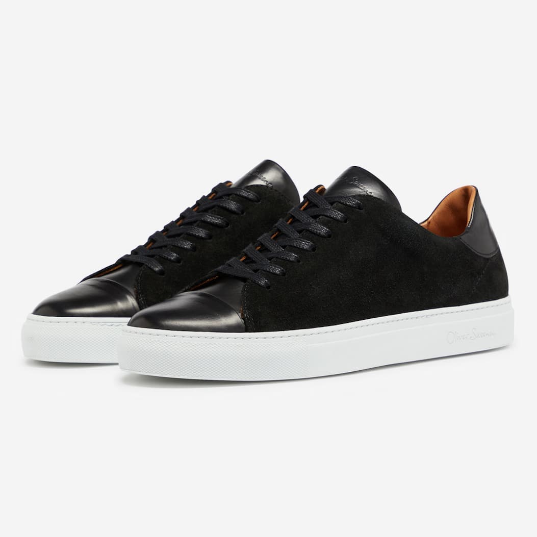 Ossos Black Calf Leather/Suede Cupsole Trainers