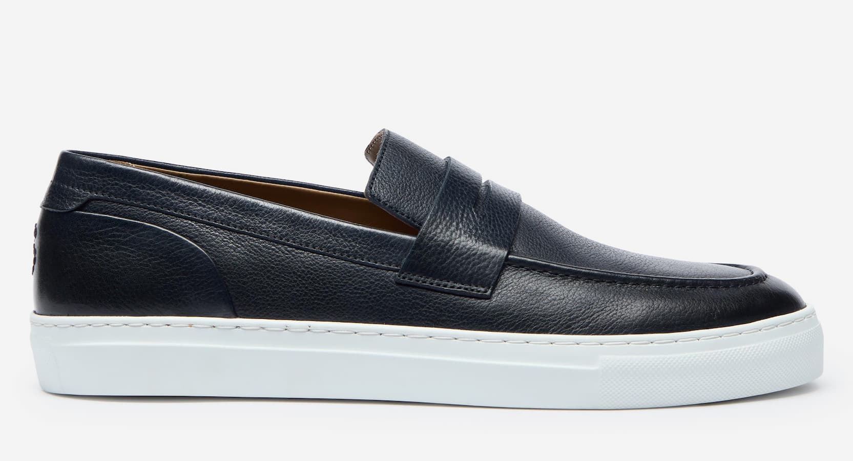 amesbury navy leather penny loafers
