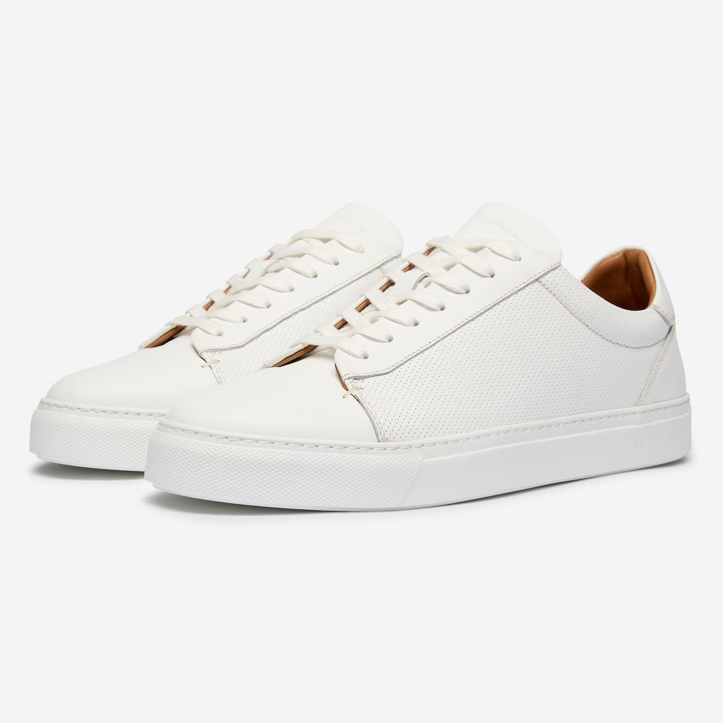 Almada White Perforated Calf Leather Cupsole Trainers