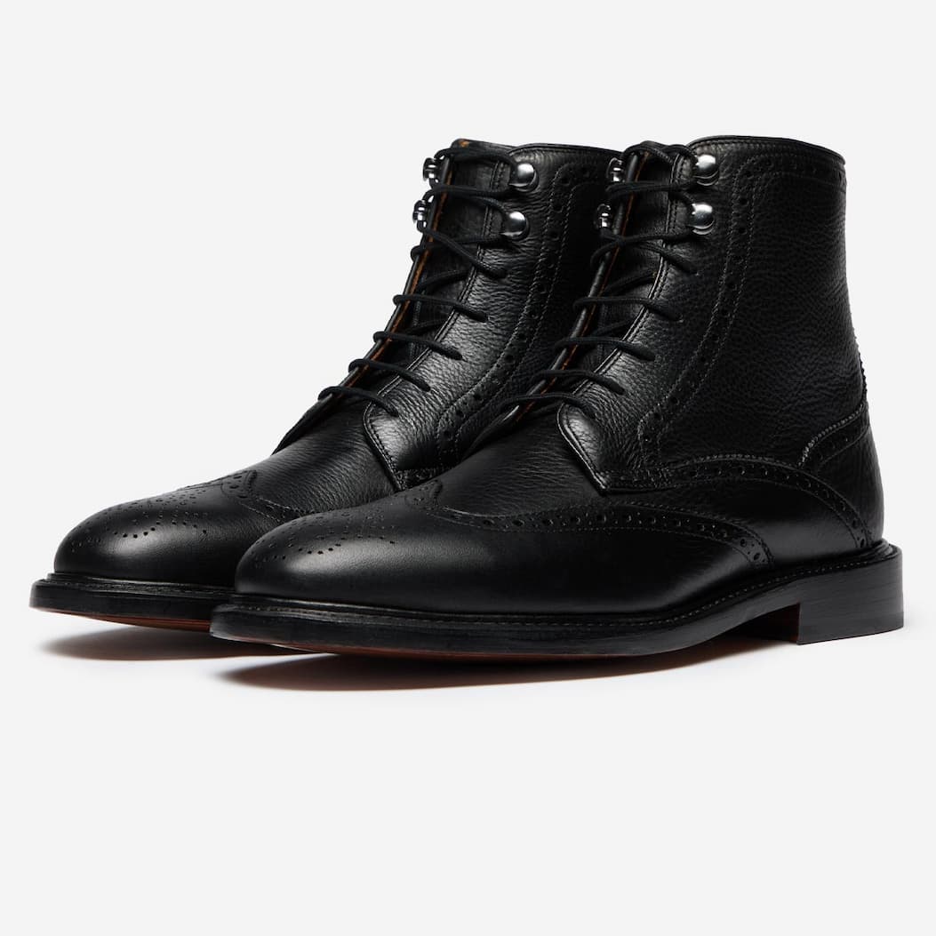 Gortbrack Black Milled Calf Leather Brogue Boots