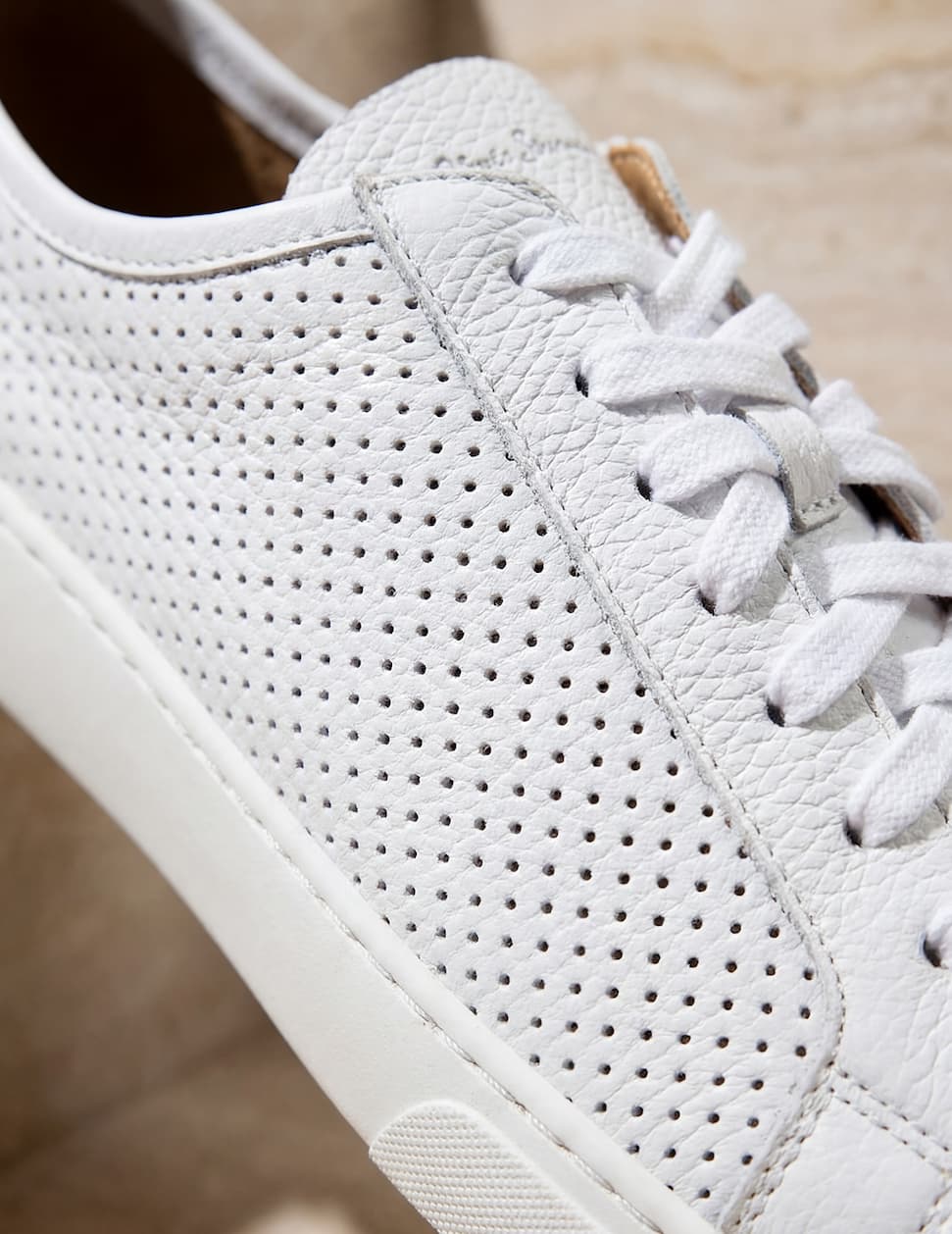 Casares White Perforated Deer Leather Trainers