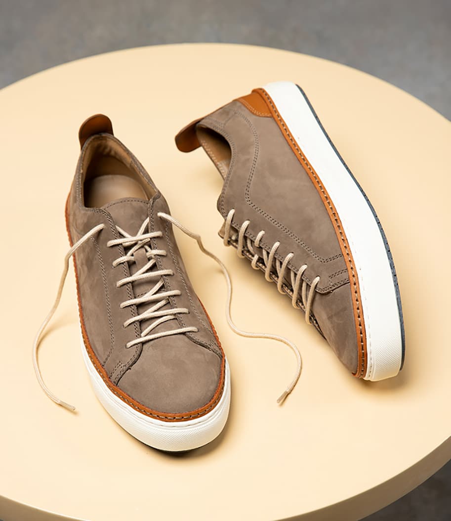 Lopes Taupe Full Grain Nubuck Cupsole Trainers