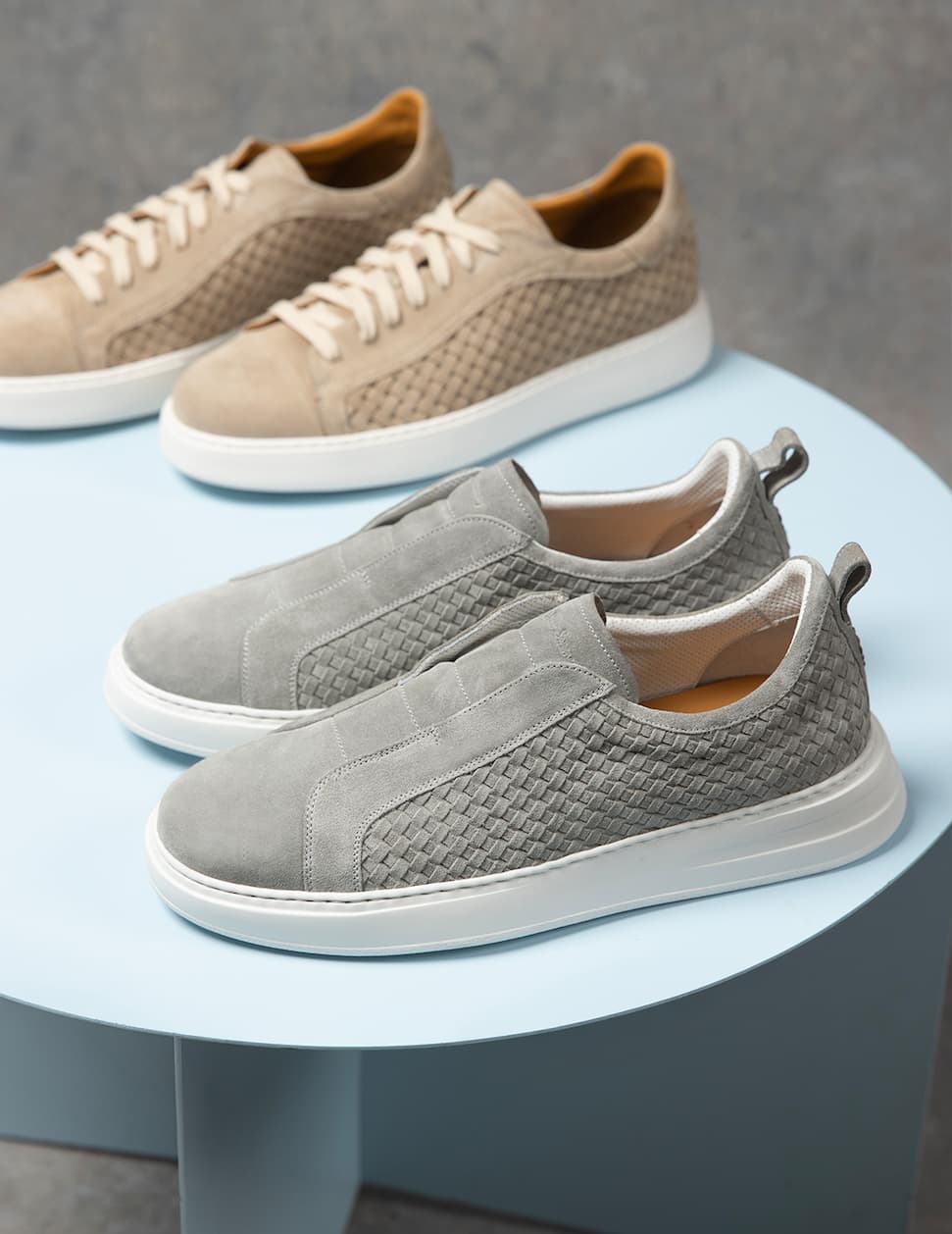 Olvera Grey Woven Calf Suede Slip-on Trainers