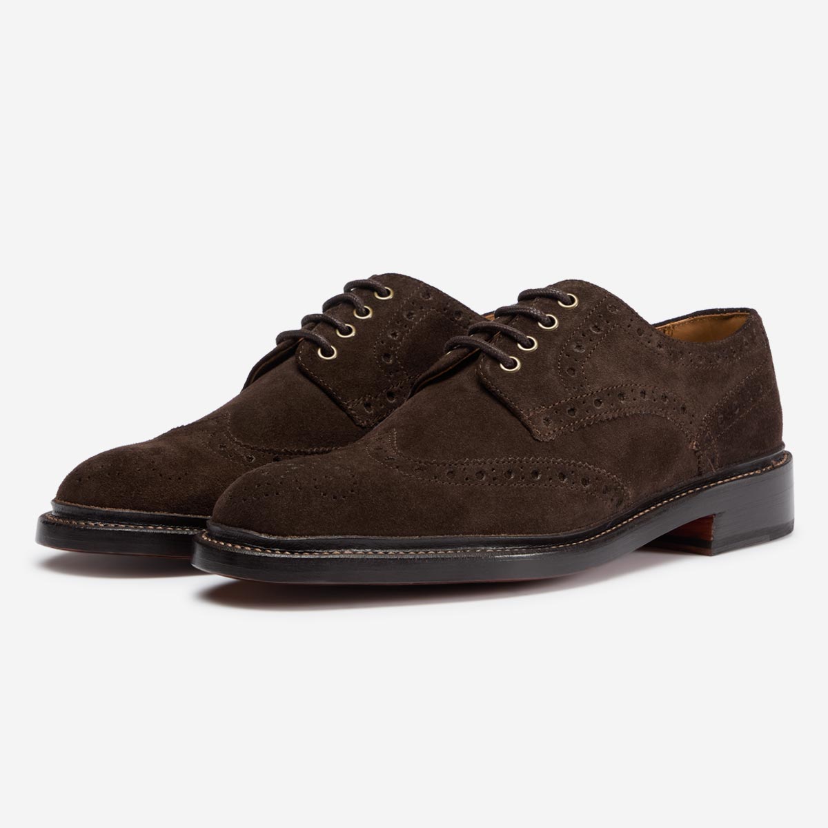 Saunders Chocolate Suede Calf Suede Derby Brogues
