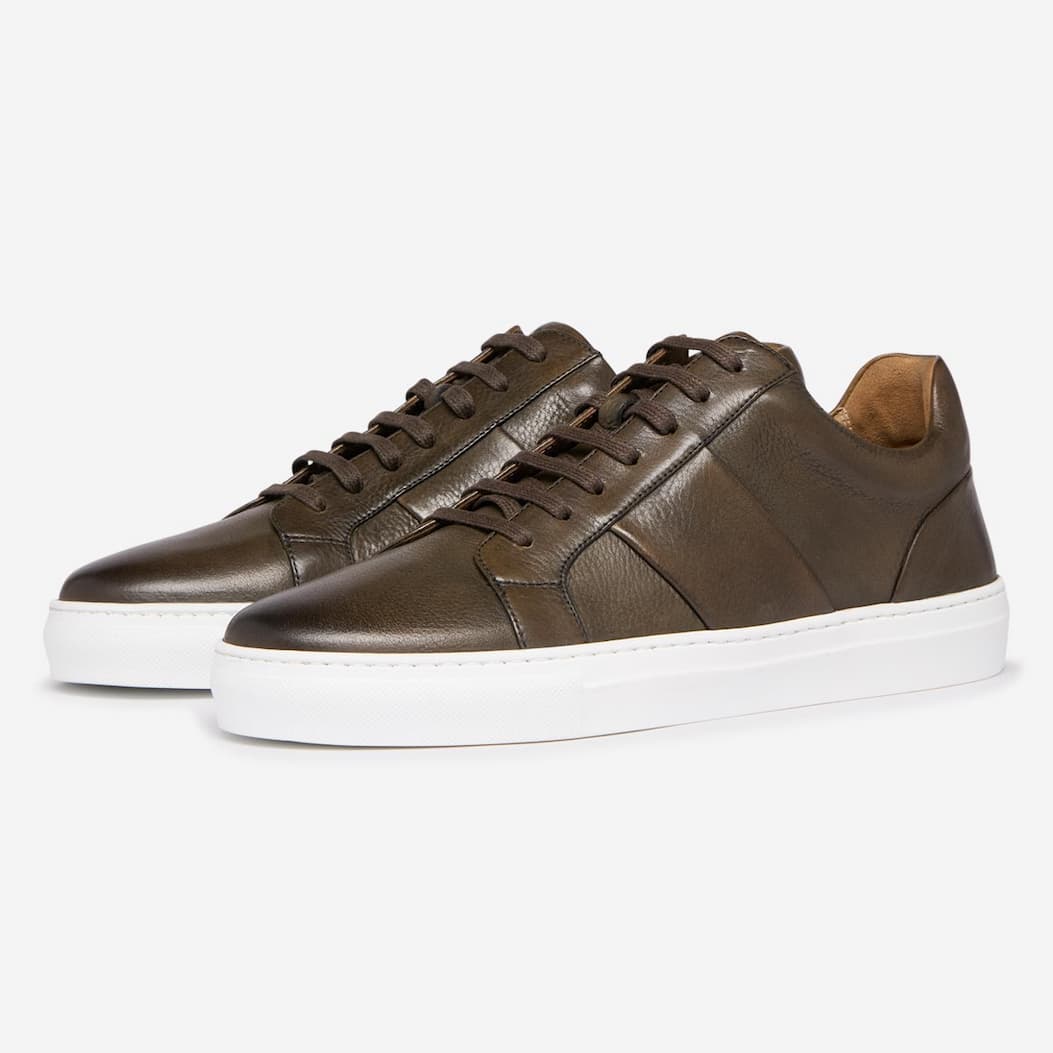 Kendal Khaki Milled Leather Cupsole Trainers