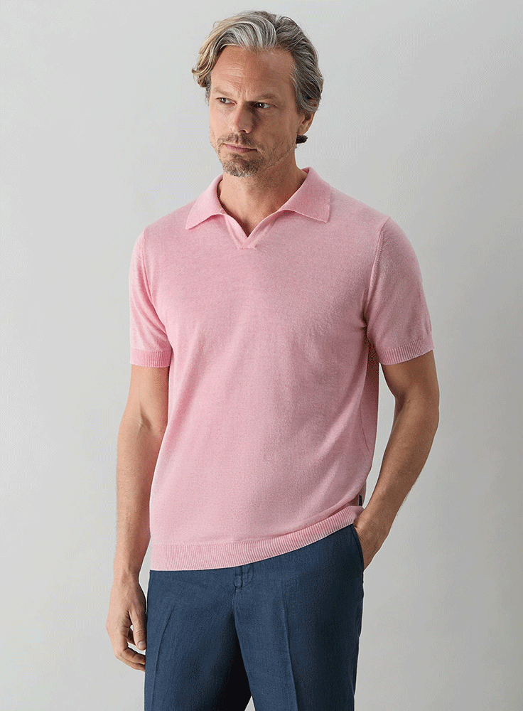 wrentham pink buttonless polo shirt