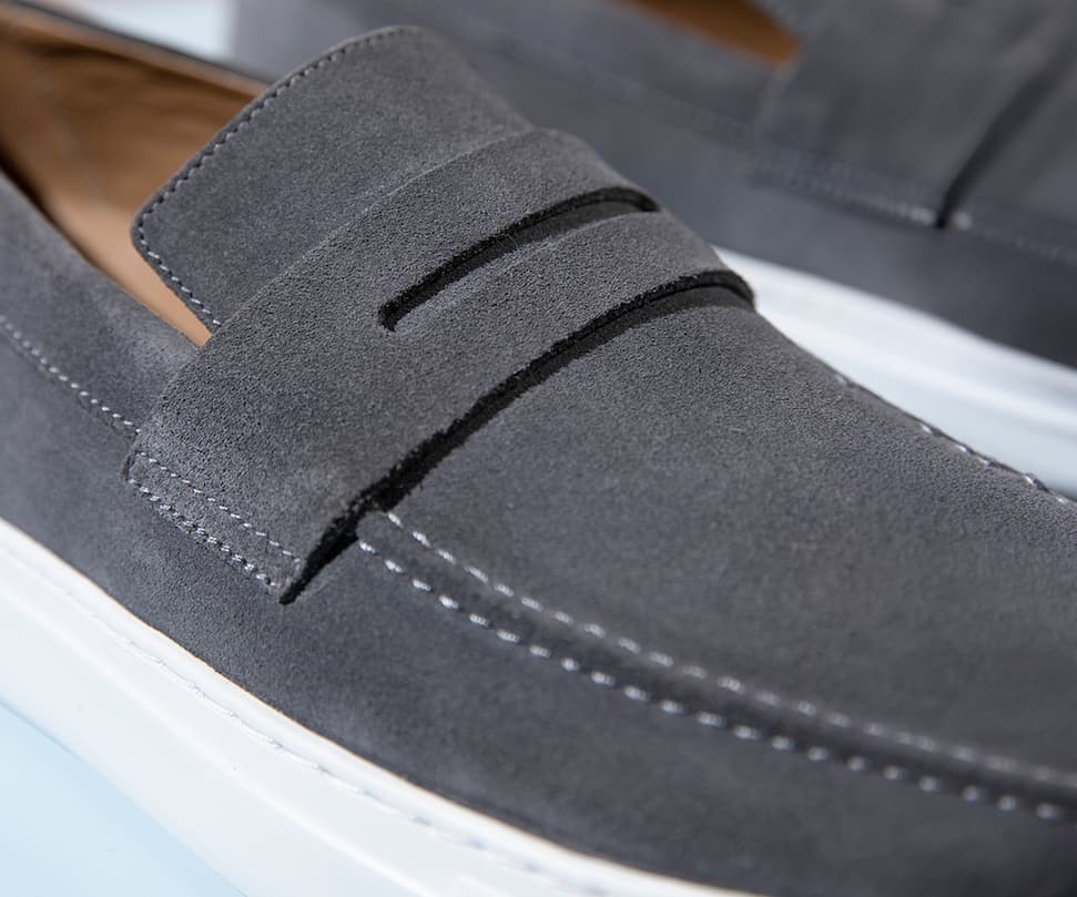 amesbury slate penny loafer saddle detail
