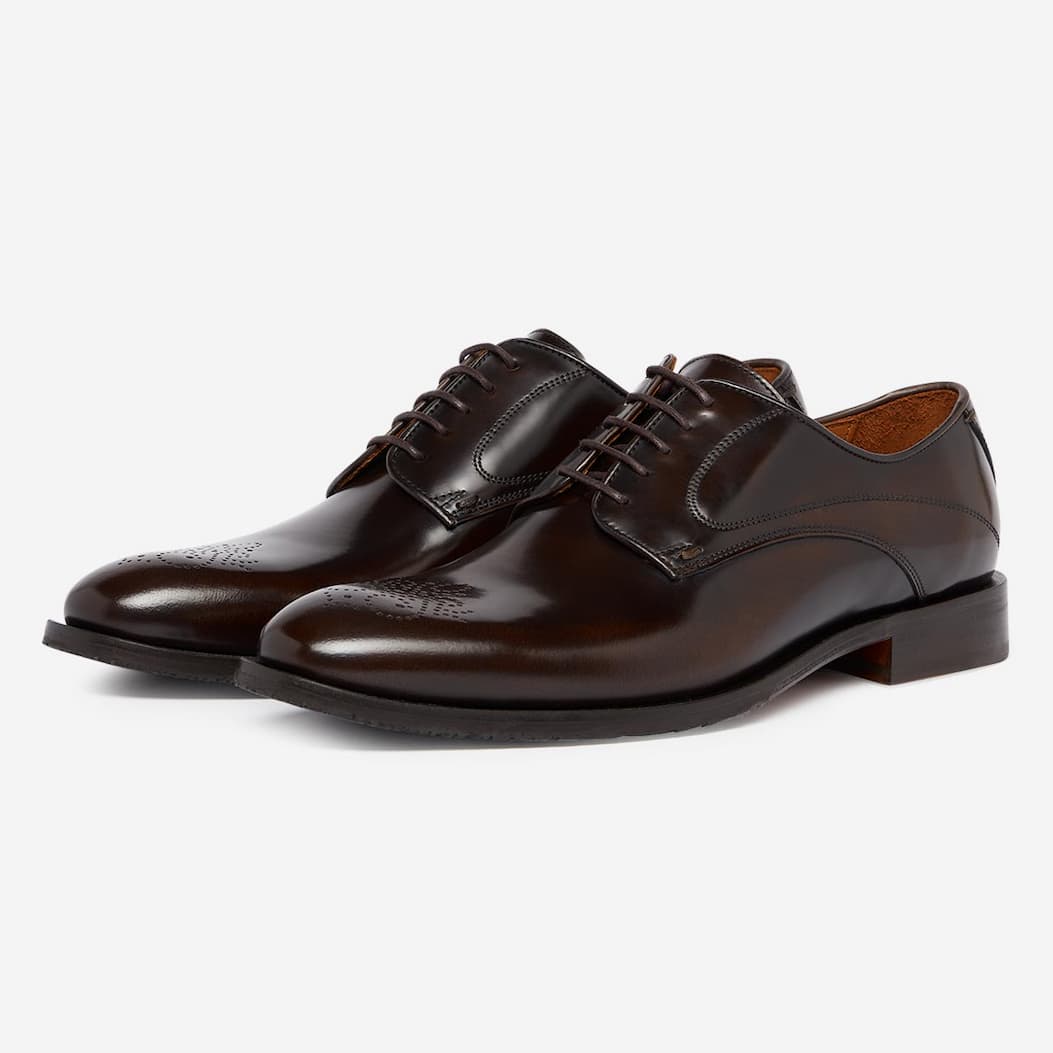 Povoa Brown Polished Leather Derby Shoes