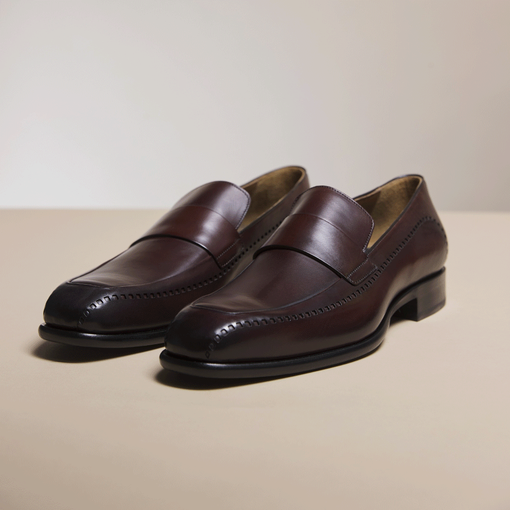 Villacidro Antiqued Calf Leather Penny Loafers