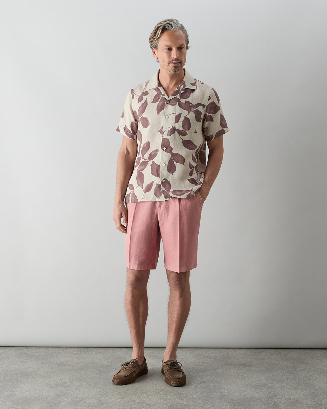 marvao rosewood linen printed riviera shirt