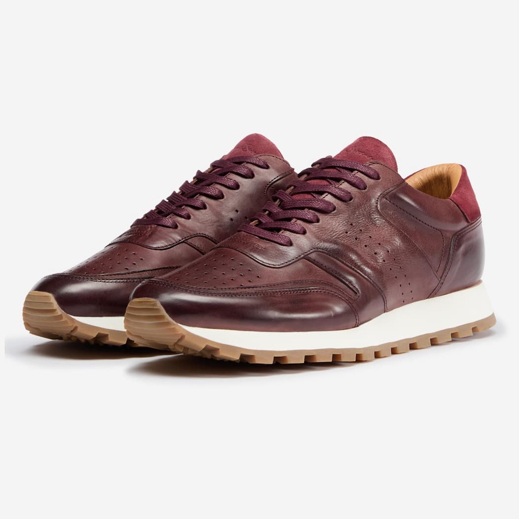 Orjais Burgundy Hand Finished Calf Leather Retro Trainers