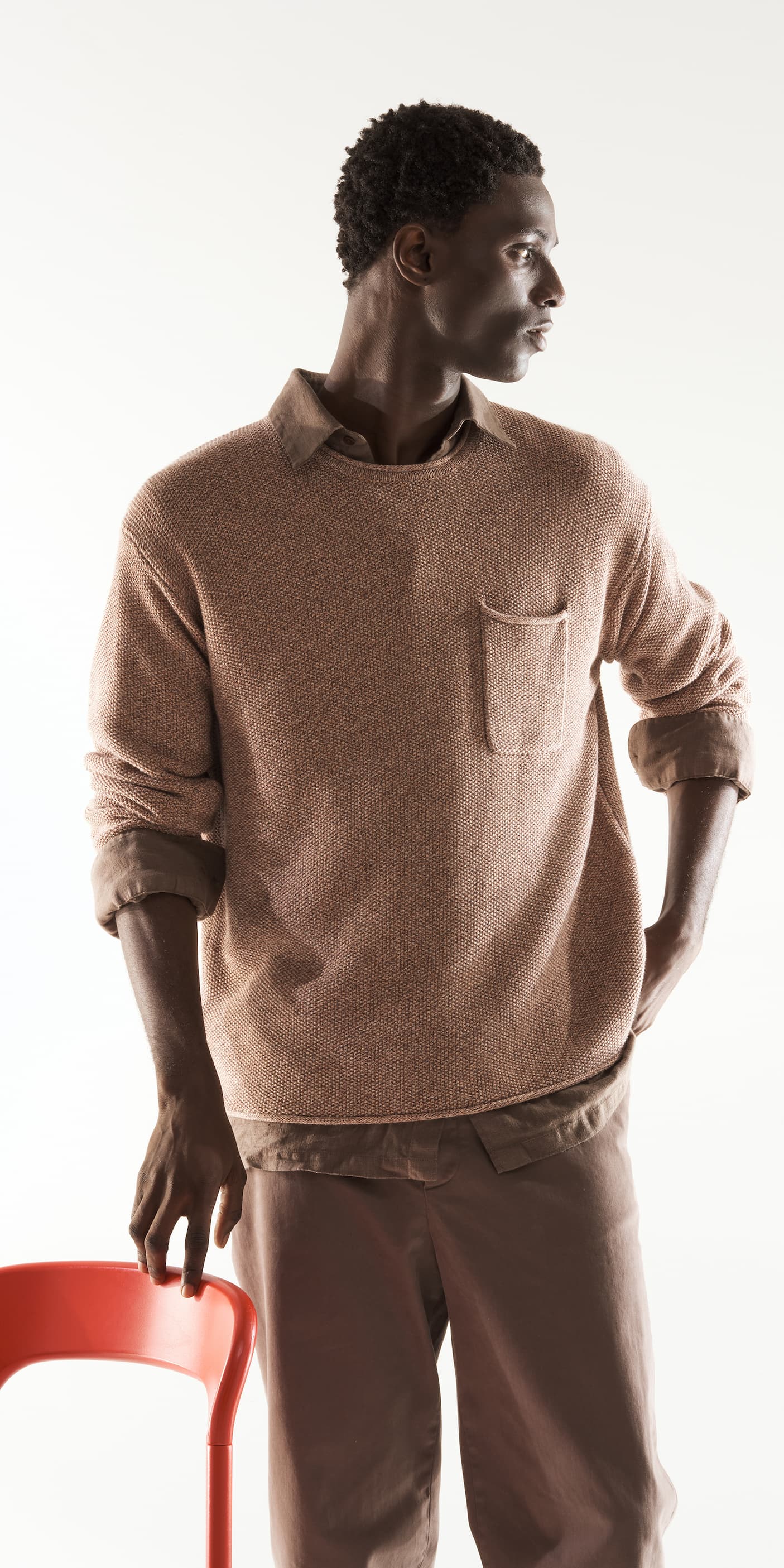Hetton Rosewood Knitted Cotton Crew Neck Jumper