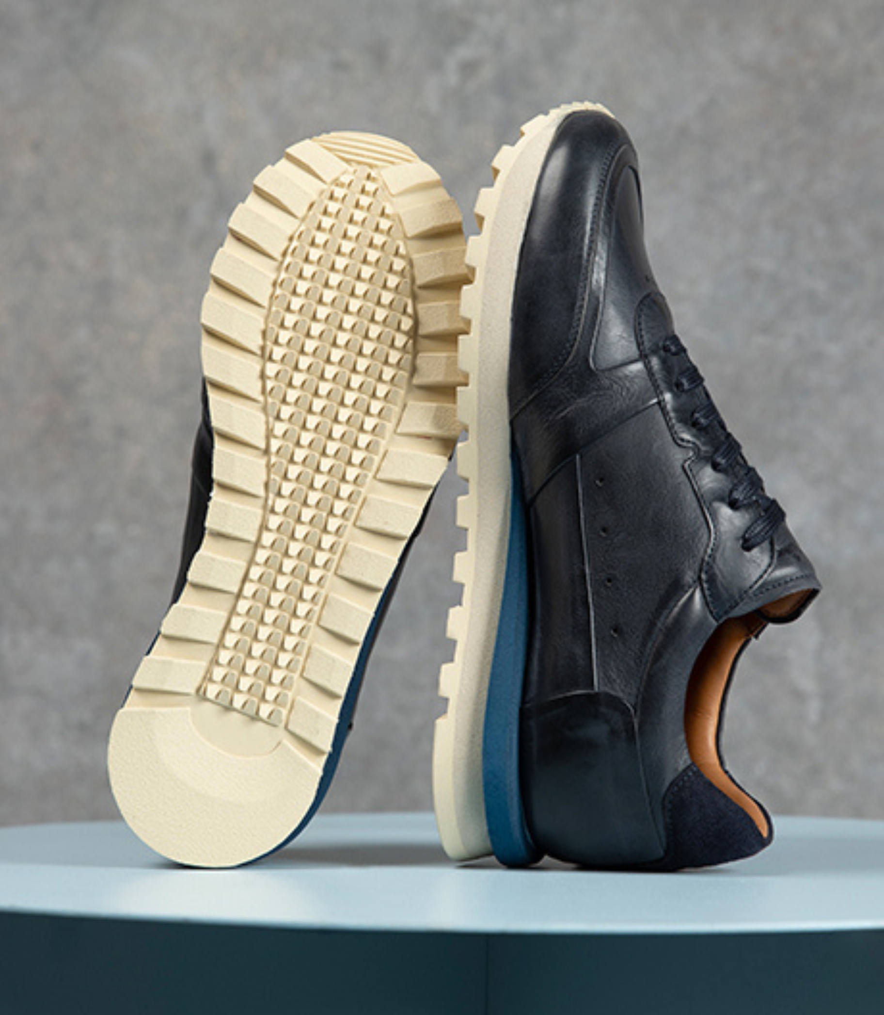 Gaia Navy Hand Finished Calf Leather Retro Trainers