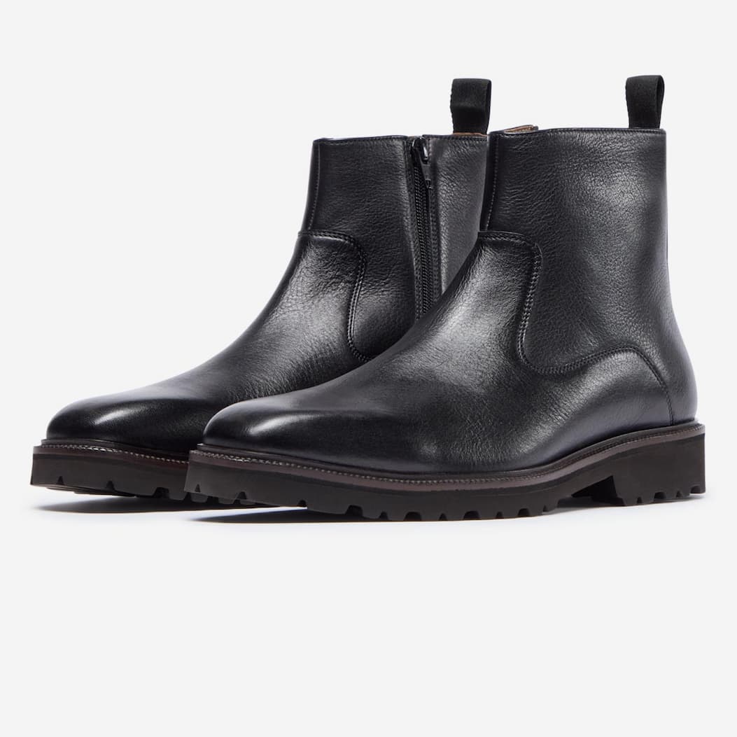Swanley Black Milled Leather Zip Boots