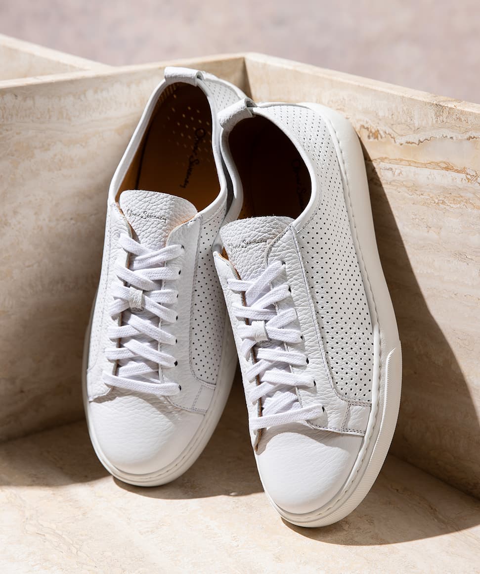casares white perforated calf leather trainers