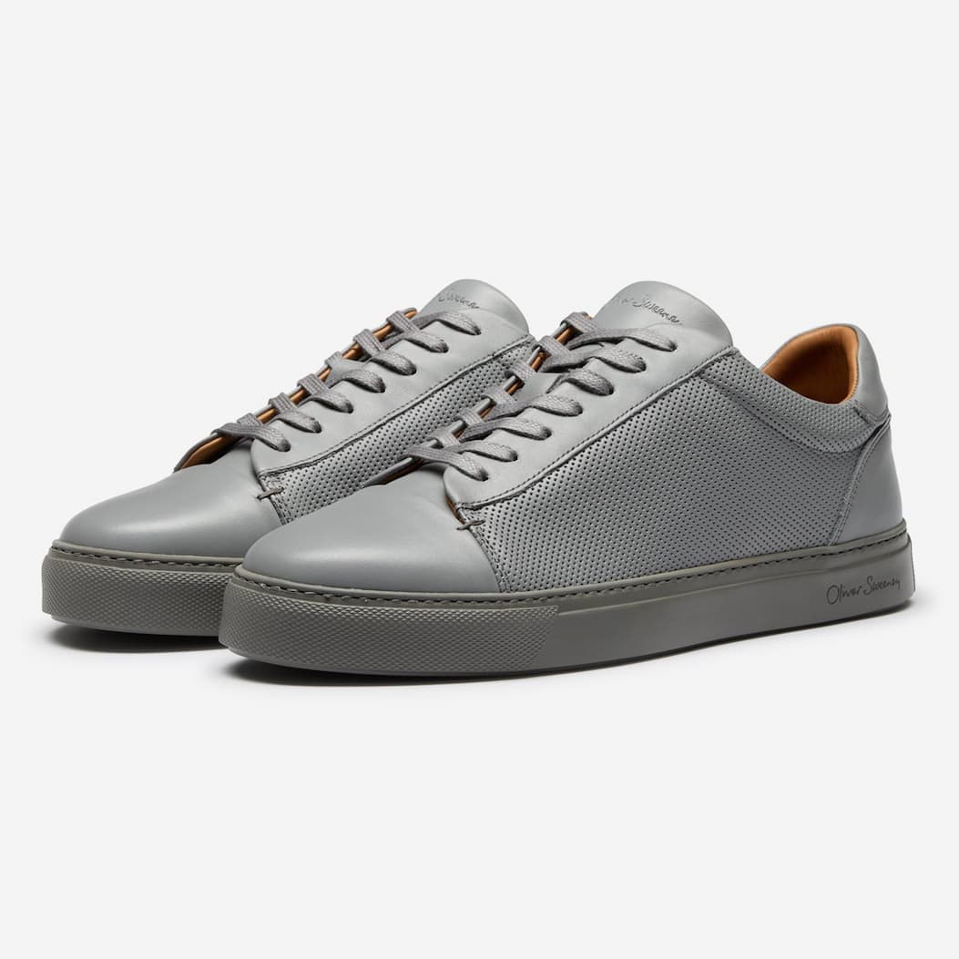 Almada Grey Perforated Calf Leather Cupsole Trainers