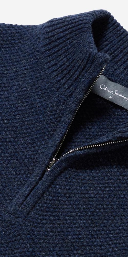 Logmore Navy Lambswool Quarter Zip Jumper