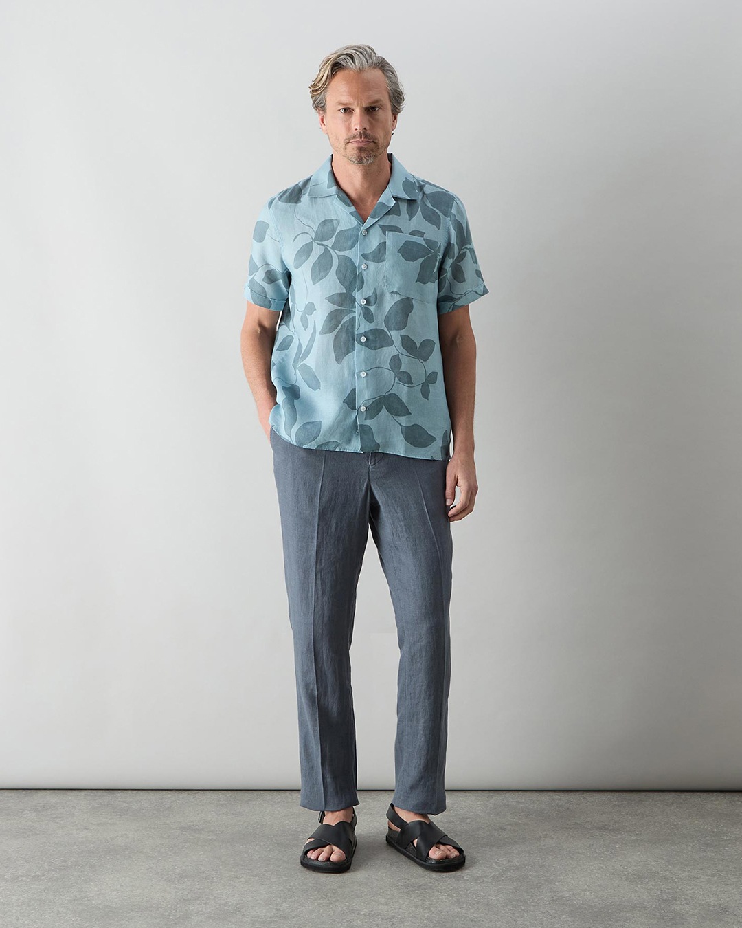 marvao blue linen printed shirt