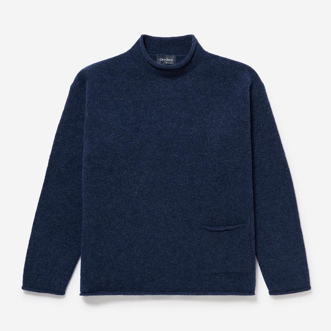 Hyde Navy Alpaca Wool Blend Mock Neck Jumper
