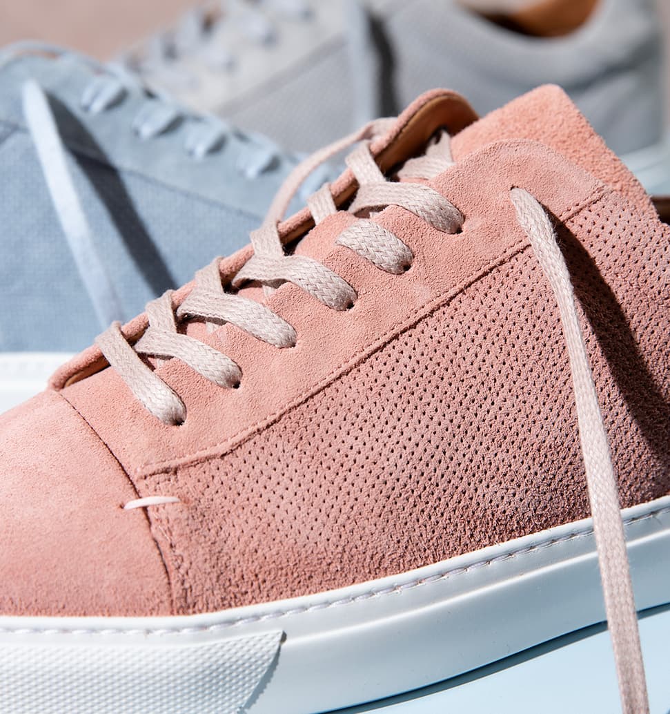 Almada Dusty Pink Perforated Calf Suede Cupsole Trainers