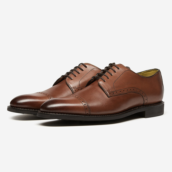 Temple Dark Tan Antiqued Leather Derby Brogues