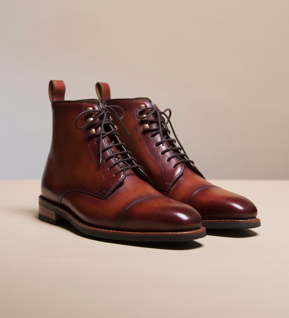 Inglesham Dark Tan Antiqued Calf Leather Derby Boots