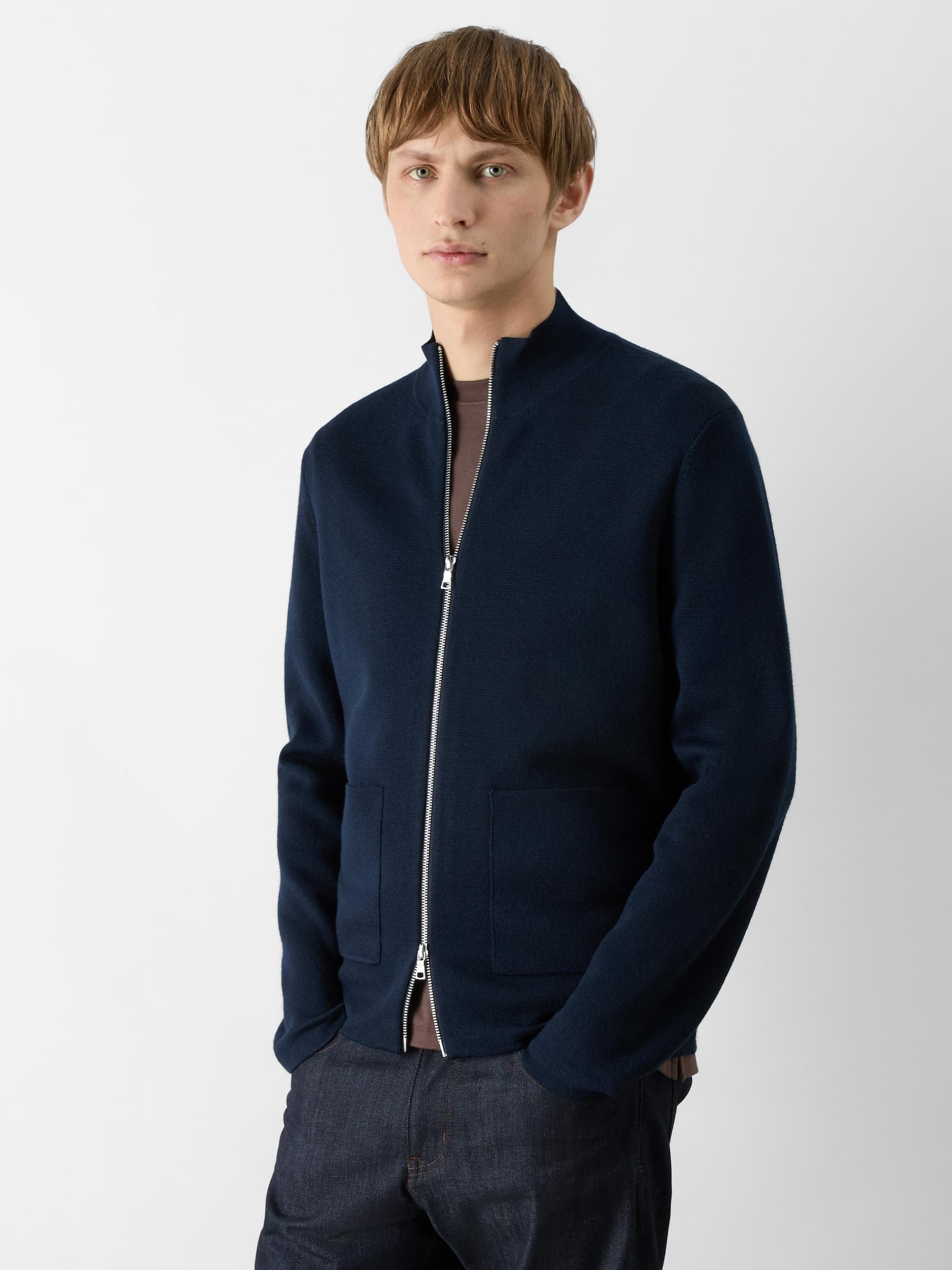 Garstang Navy Knitted Merino Wool Blend Jacket