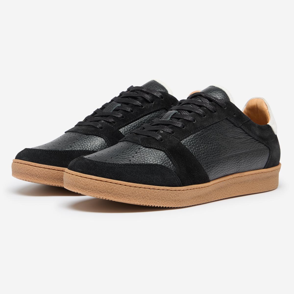 Vidago Black Leather/Suede Court Trainers