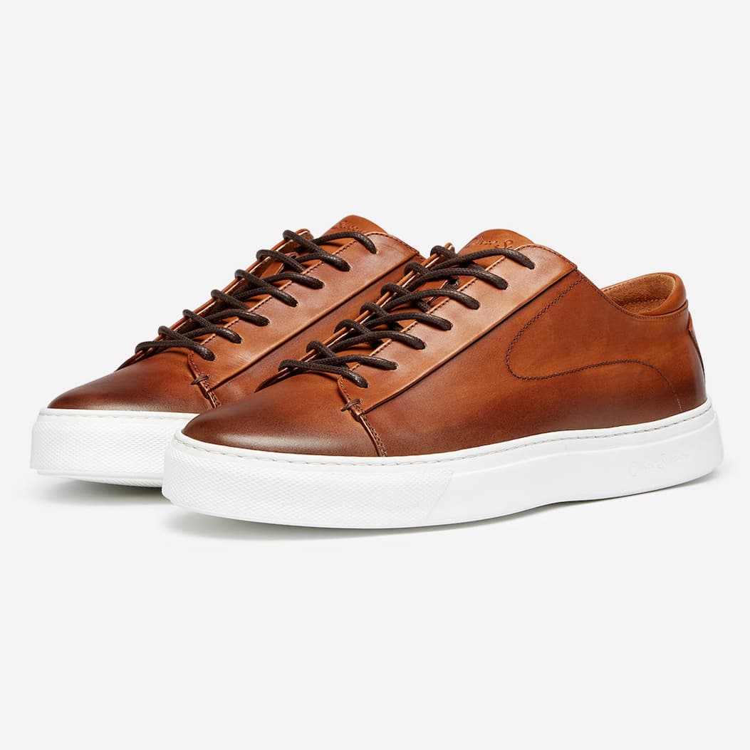 Sirolo Dark Tan Hand Antiqued Leather Lightweight Trainers