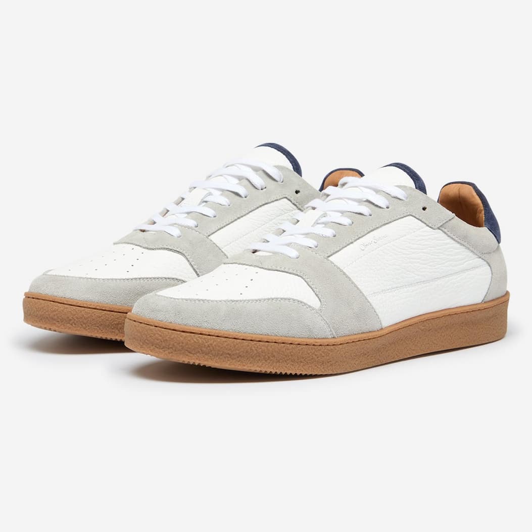 Vidago White Leather/Suede Court Trainers