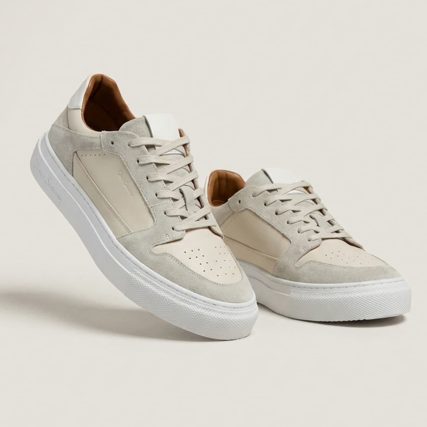 Serta Off White Hand Finished Calf Leather Cupsole Trainers