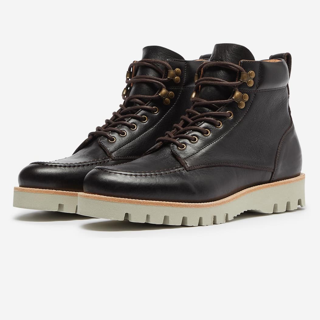 Bolhas Brown Waxed Calf Leather Moc Toe Boots