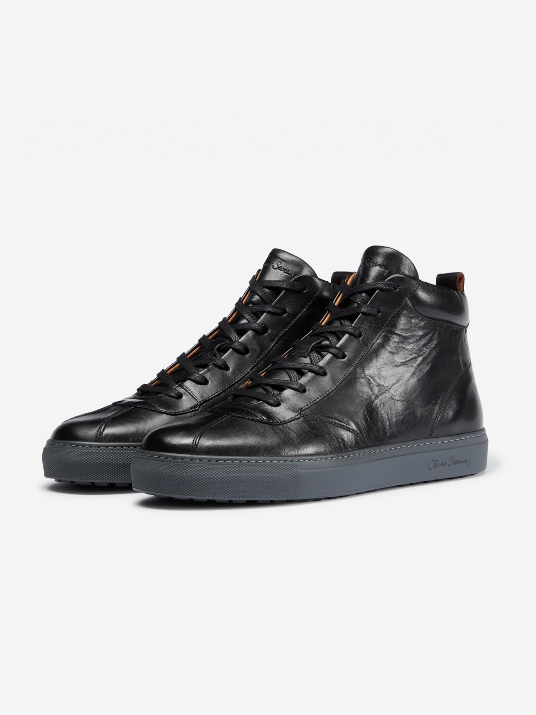 Defeza Black Calf Leather Retro Trainers