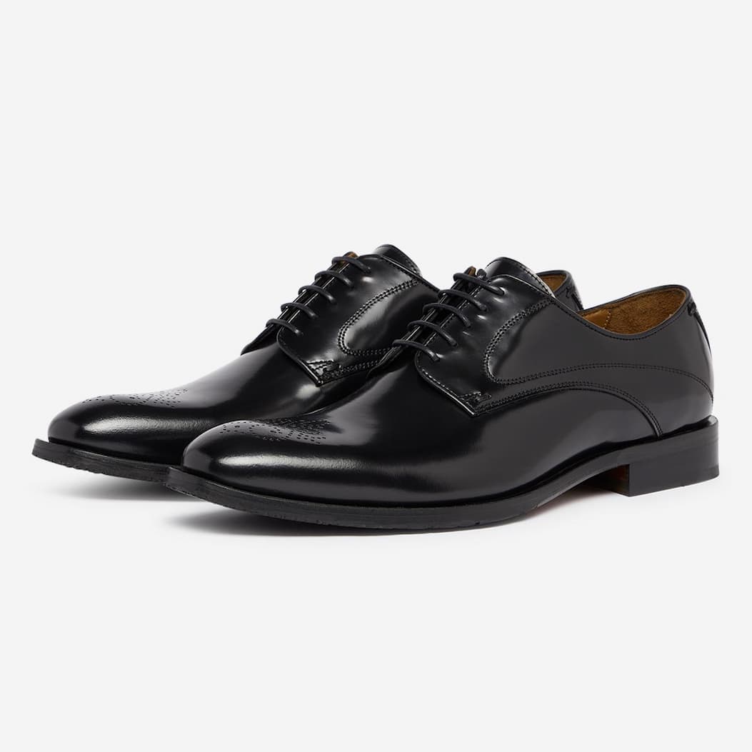 Povoa Black Polished Leather Derby Shoes
