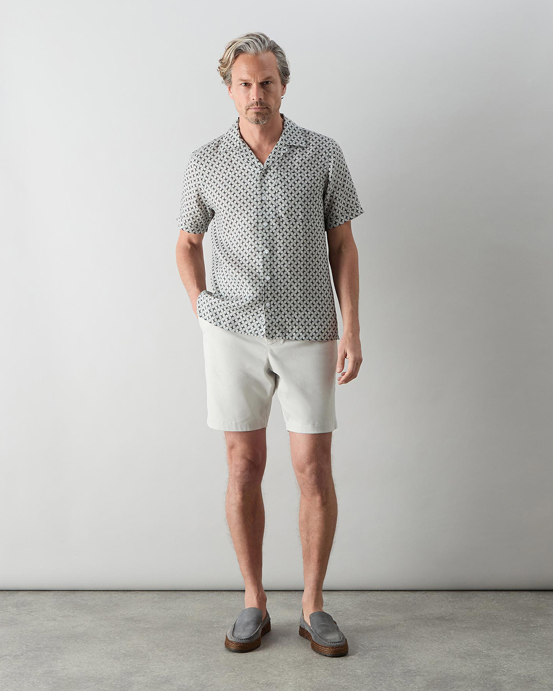 marvao grey linen printed shirt