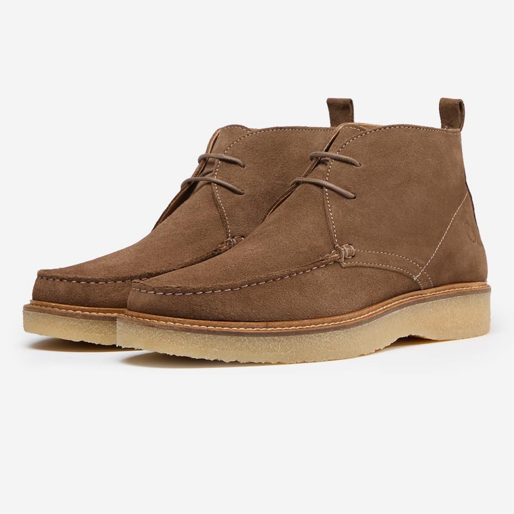 Xixona Taupe Calf Suede Moccasin Boots