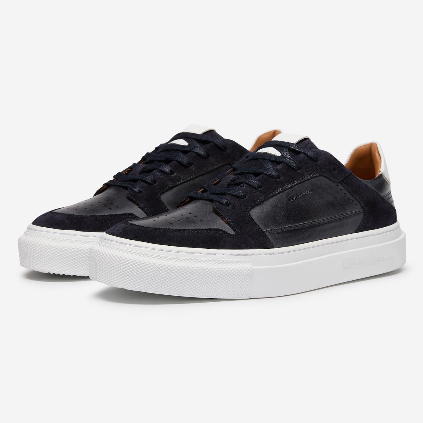 serta navy hand finished calf leather trainers