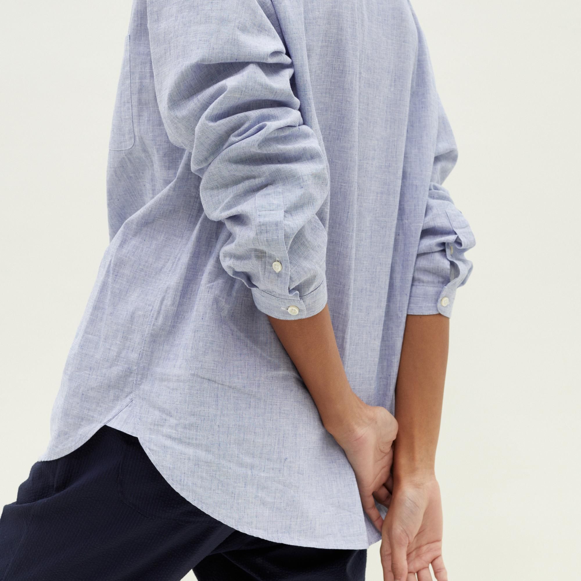Lightweight cotton and linen grandad-collar shirt