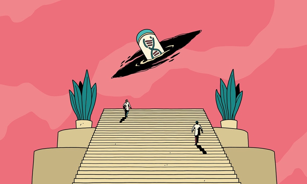 Capsule protruding from rift illustration