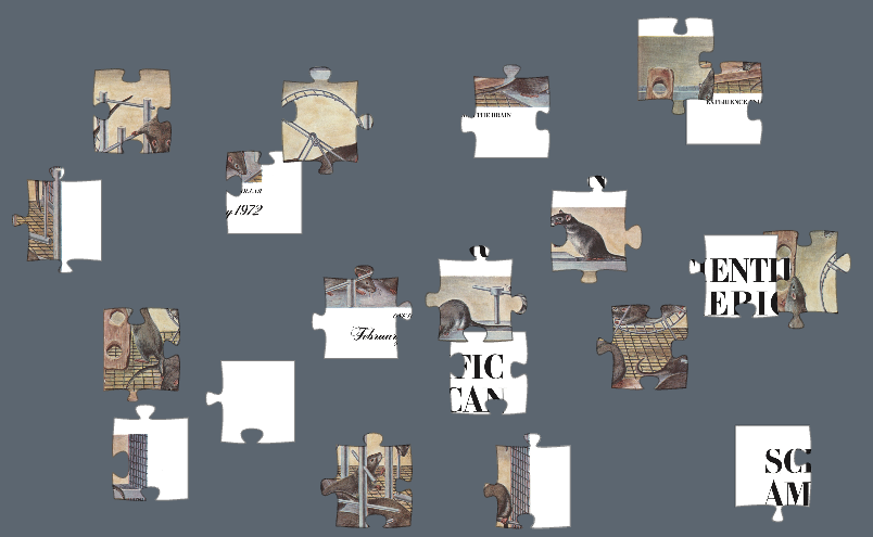 Beige, white and black puzzle pieces scattered on a gray background.