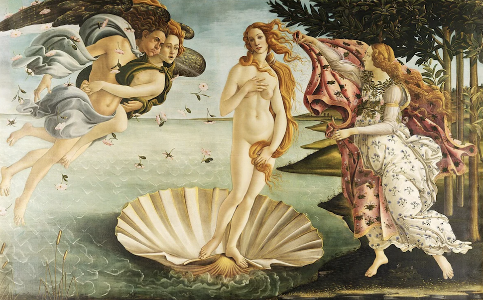 A painting of Venus rising from the waves attended by angels