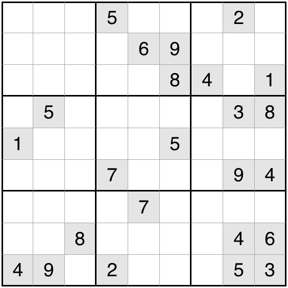 A sudoku puzzle with some numbers prepopulated