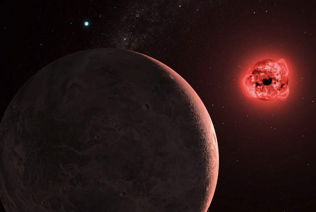Artistic impression of the Proxima Centauri system, with the planets Proxima b (in the distance) and Proxima d (in foreground), the latter confirmed by NIRPS